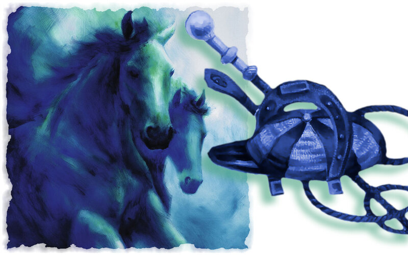 Two Horses Running — Blue, Dramatic, Illustration