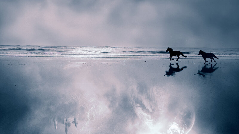 Two Horses Running — Blue, Dramatic