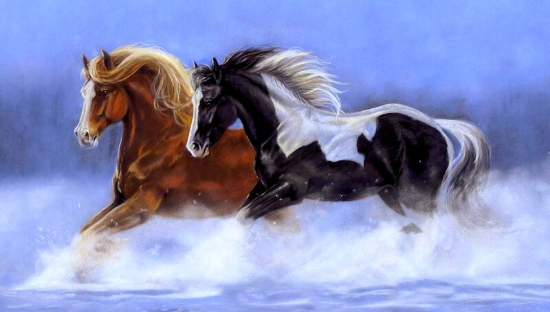 Two Horses Running — Blue, Dynamic
