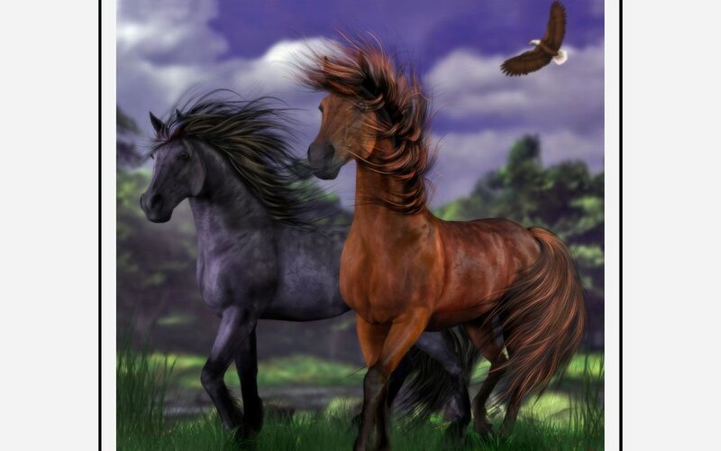 Two Horses Running — Brown, Dramatic