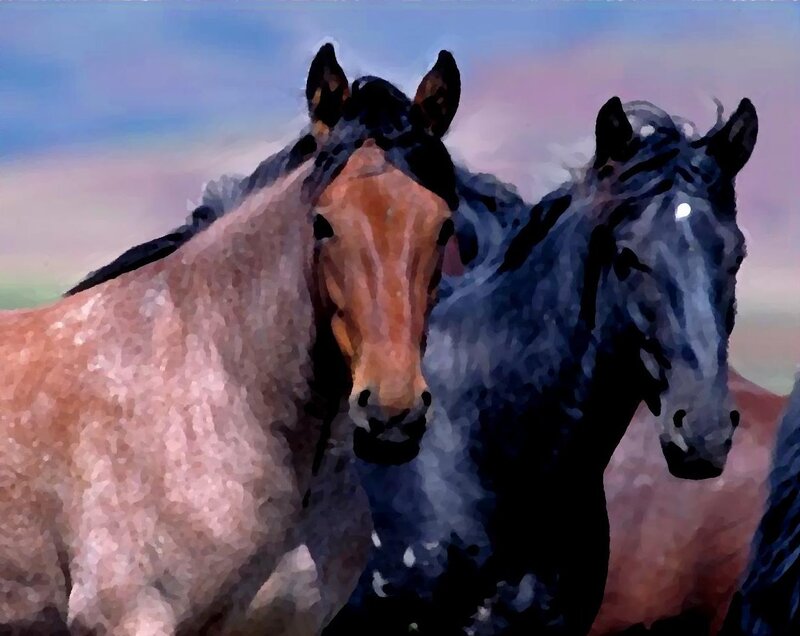 Two Horses Running — Brown, Dynamic, Digital Art