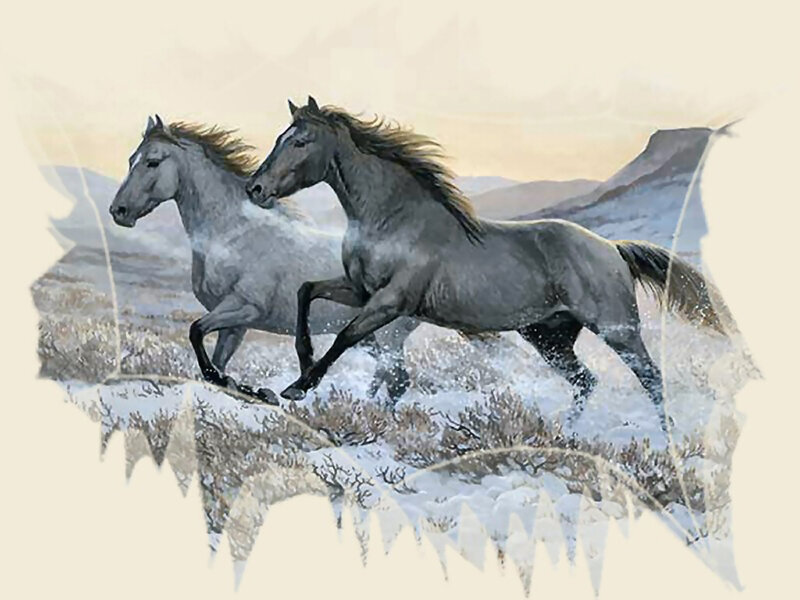 Two Horses Running — Gray, Dynamic