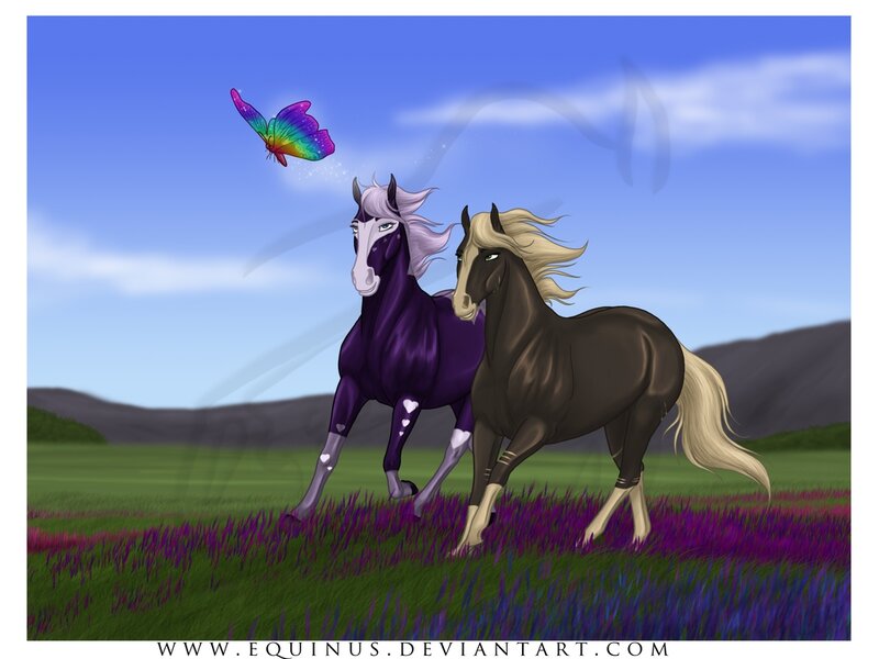 Two Horses Running — Purple, Serene