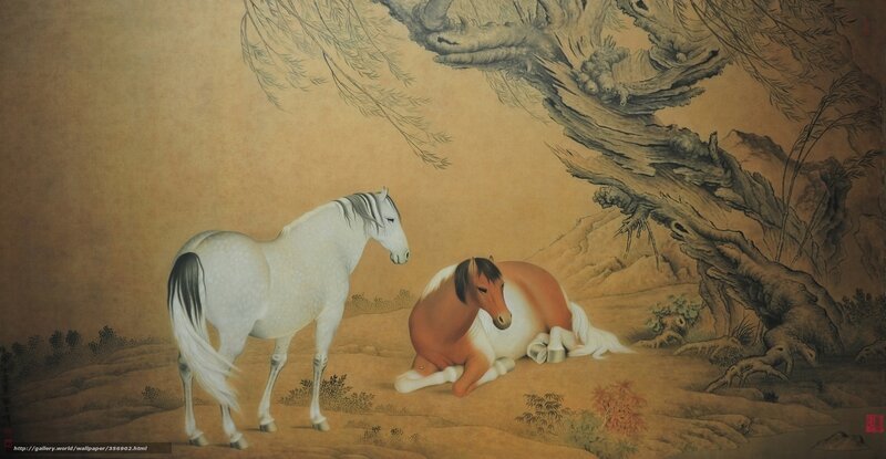 Two Horses Under a Willow Tree