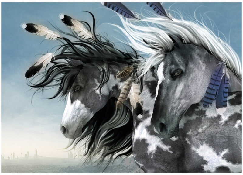 Two Horses with Feathers — Gray