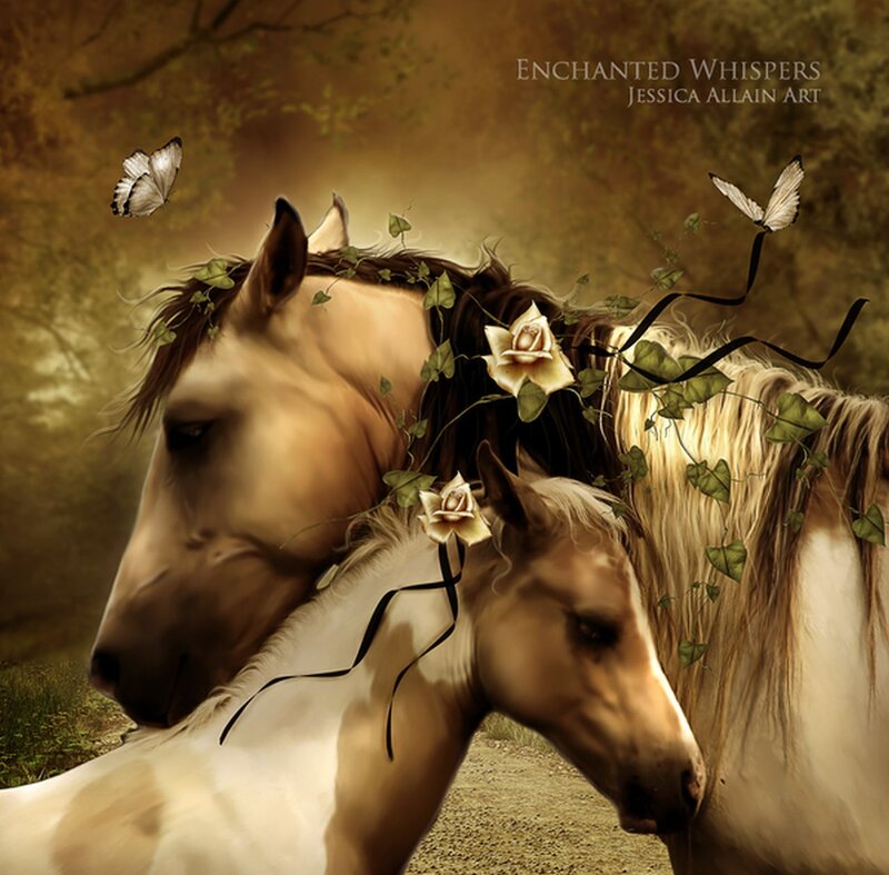 Two Horses with Flowers — Brown
