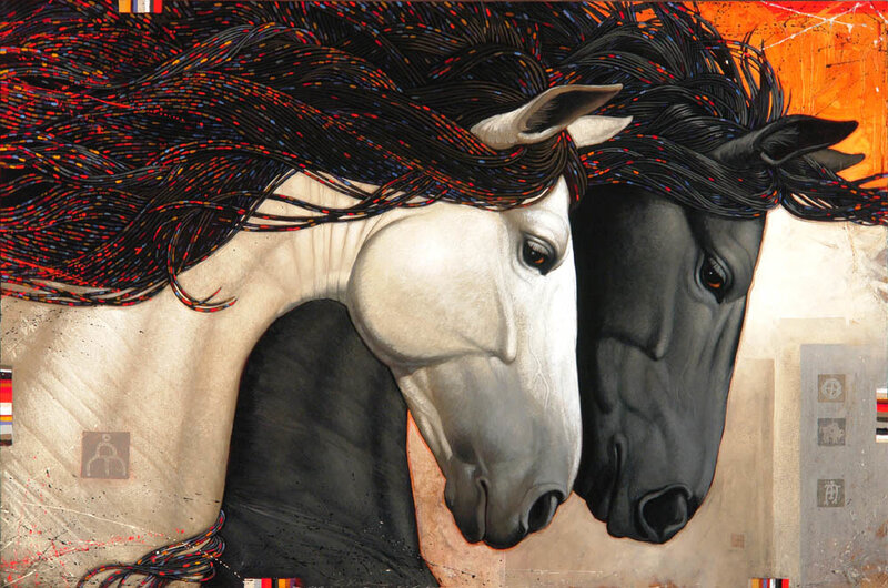 Two horses with vibrant manes