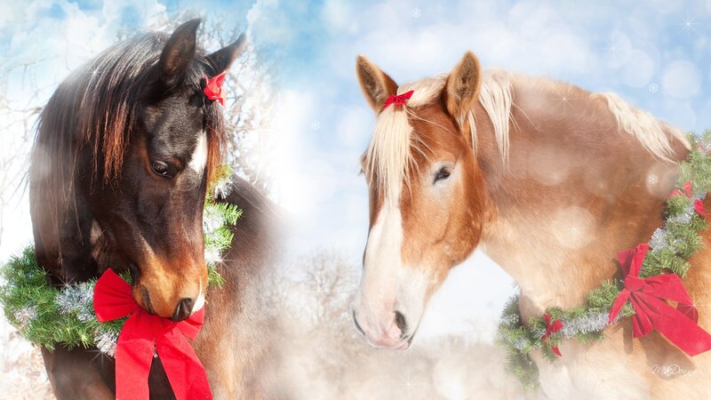 Two Horses with Wreaths