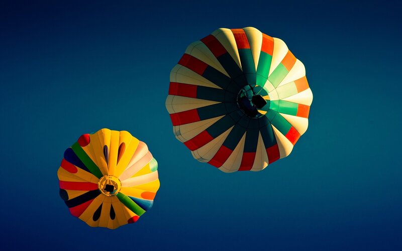 Two Hot Air Balloons — Blue, Serene, Afternoon