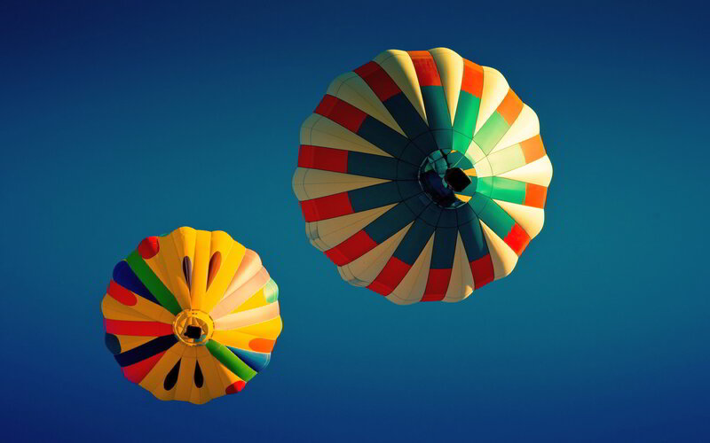 Two Hot Air Balloons — Blue, Serene