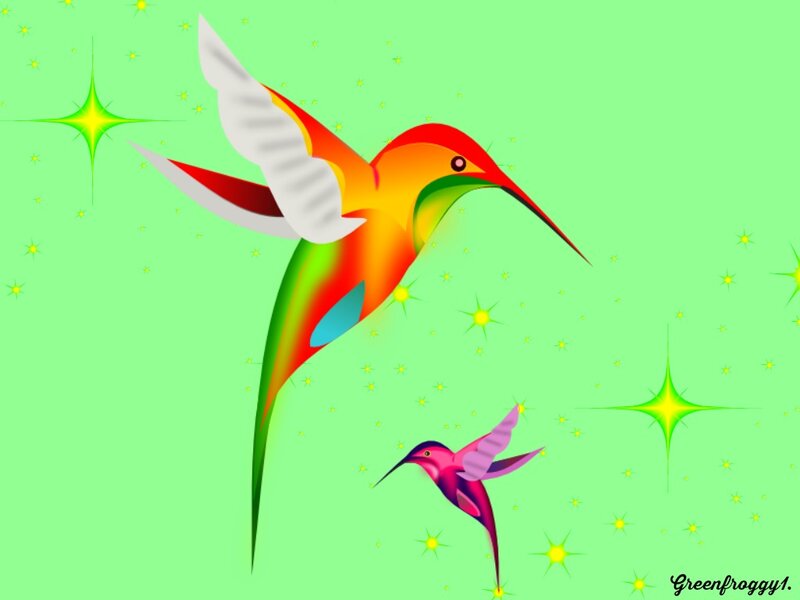 Two Hummingbirds Flying — Green