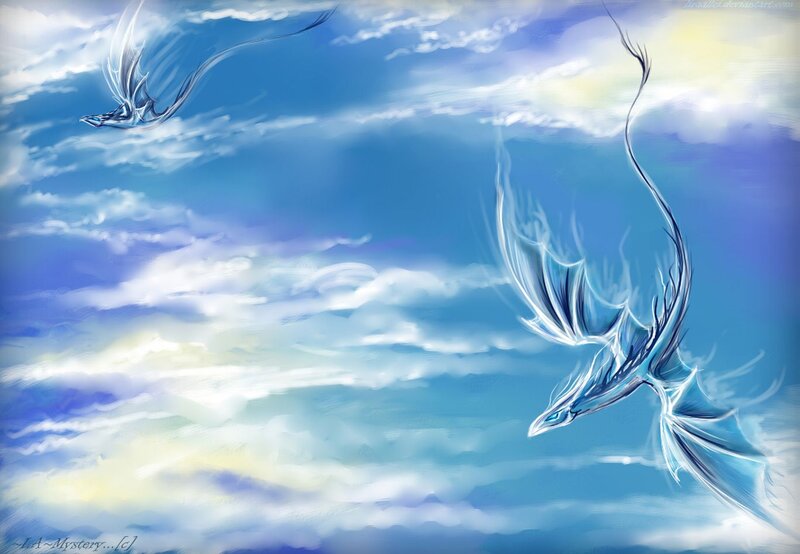 Two Ice Dragons Flying