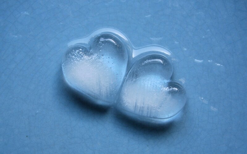 Two Ice Hearts — Blue, Calm, Photograph