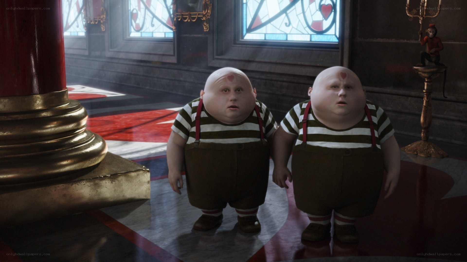 two identical twins in a grand hall