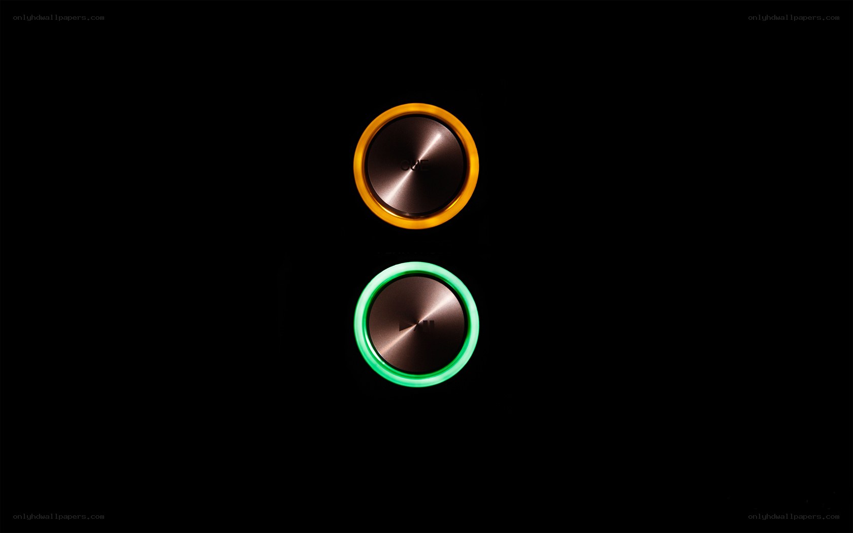 Two illuminated buttons on black