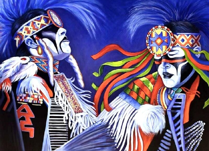 Two Indigenous Dancers — Blue