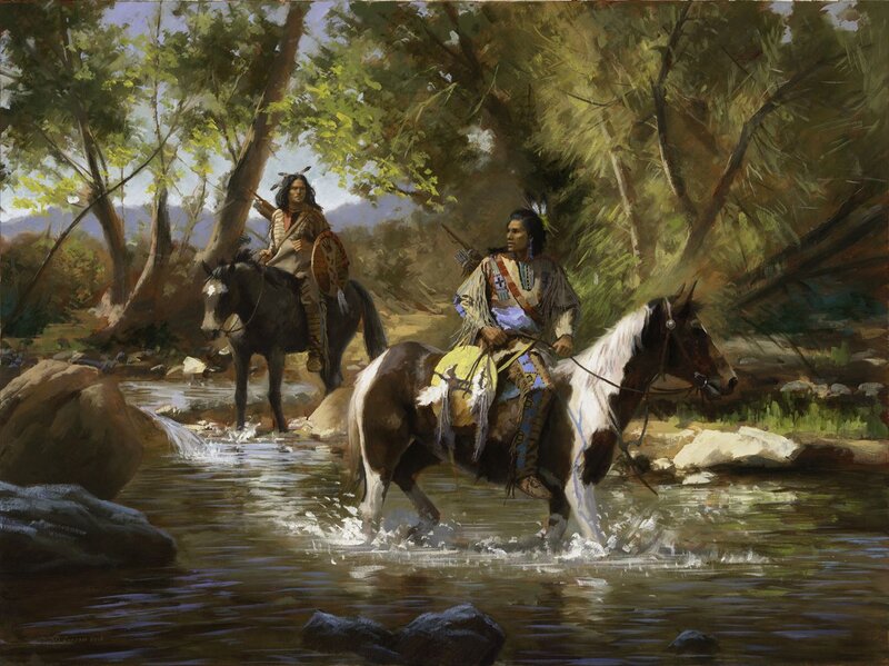 Two Indigenous Men on Horses — Brown