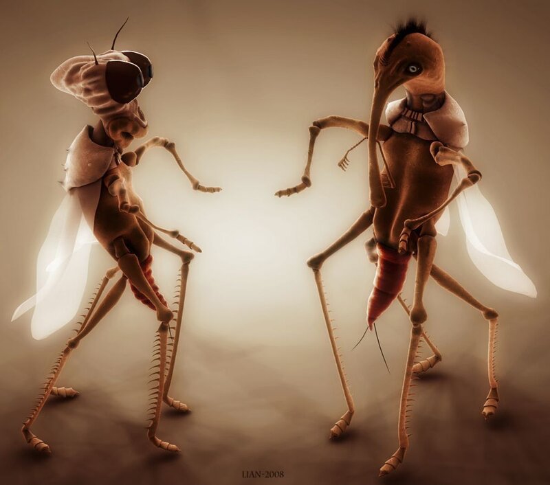 Two insect-like creatures facing off
