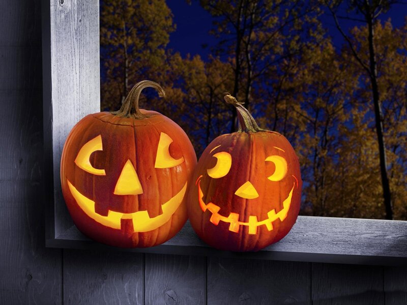 Two Jack-o'-lanterns — Orange, Creepy