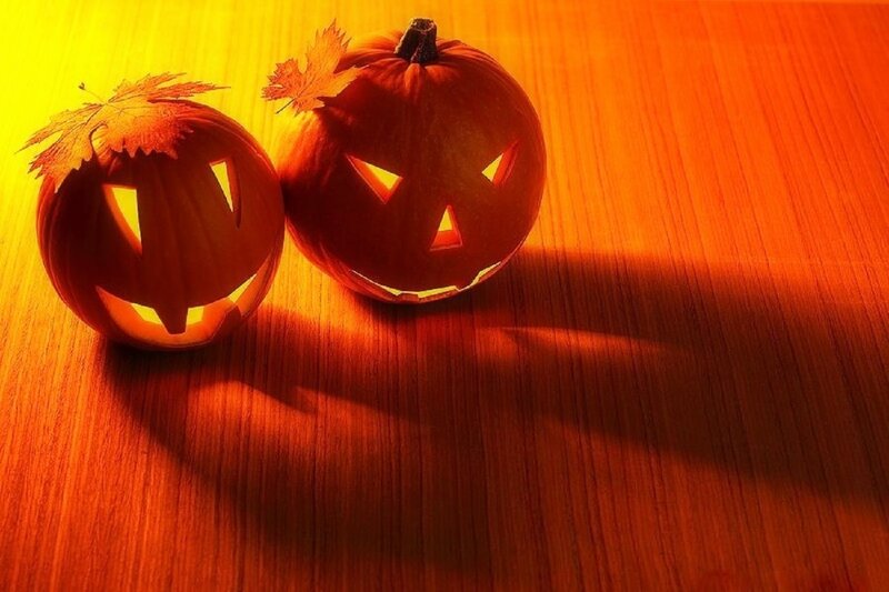 Two Jack-o'-lanterns — Orange, Festive, Autumn, Photograph