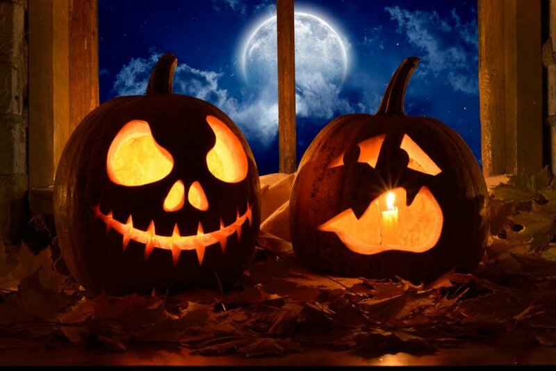 Two Jack-o'-lanterns — Orange, Spooky