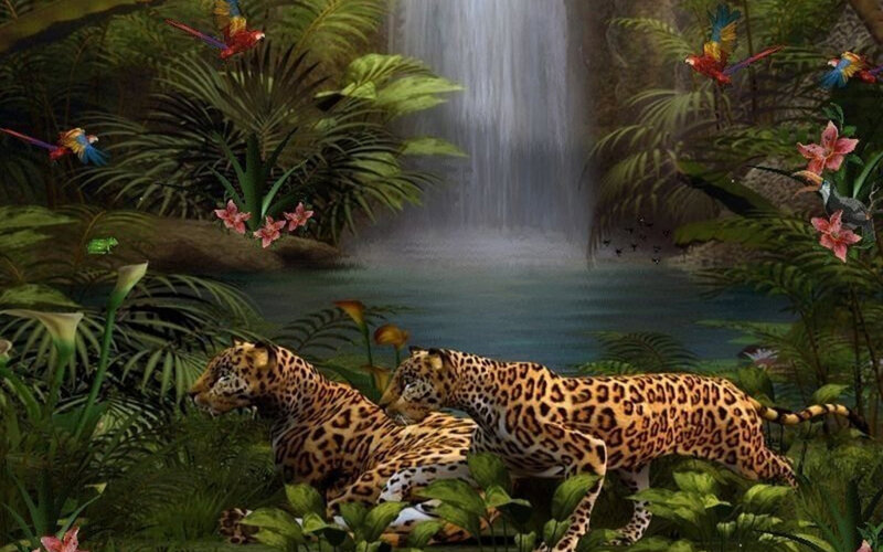 Two Jaguars in Jungle — Green