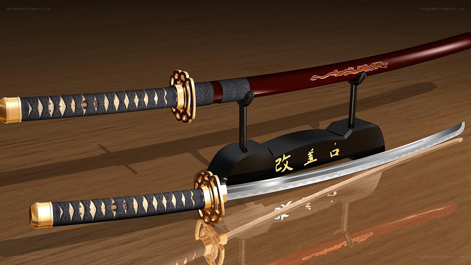 Two Japanese swords on display