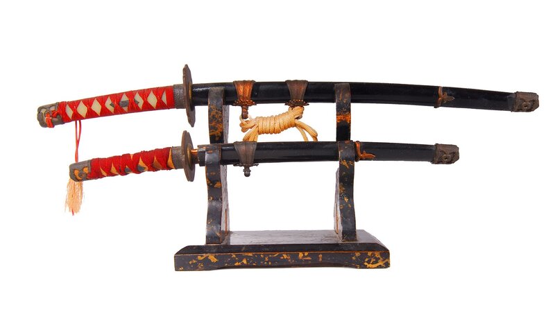Two Japanese swords on display