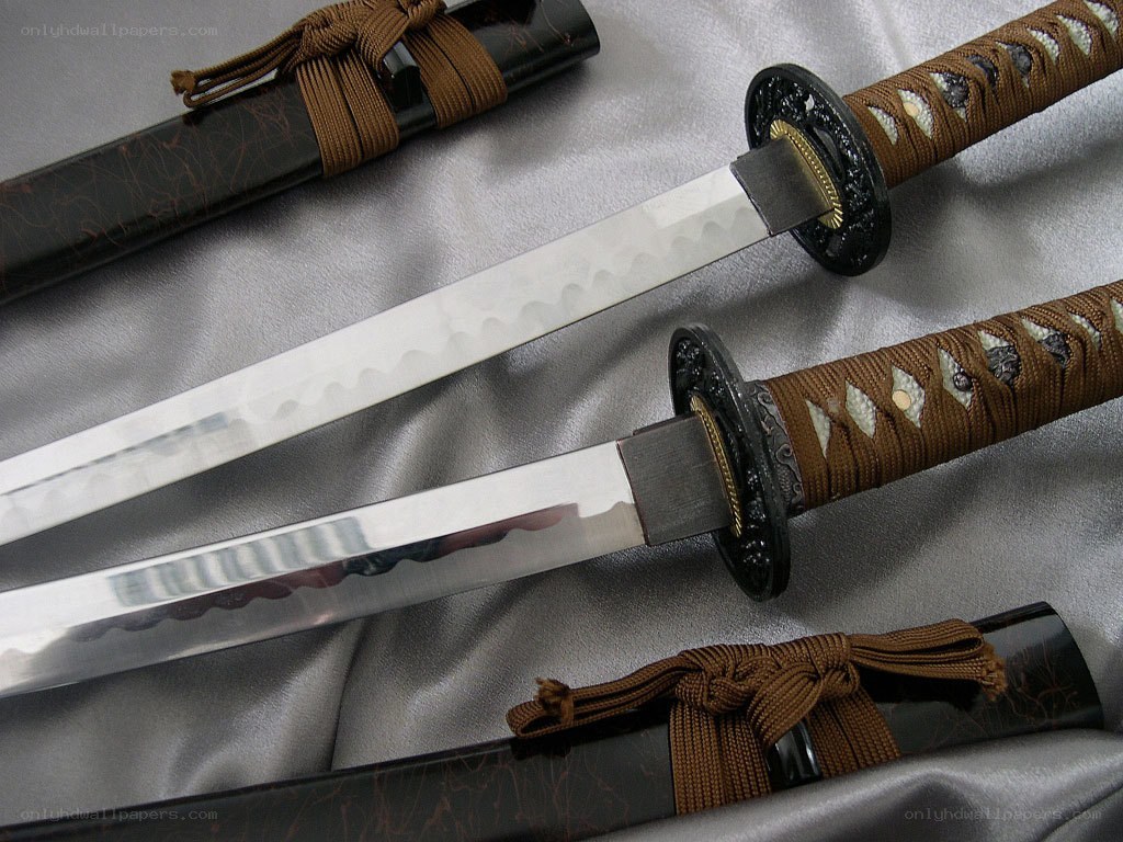 Two Japanese swords on display