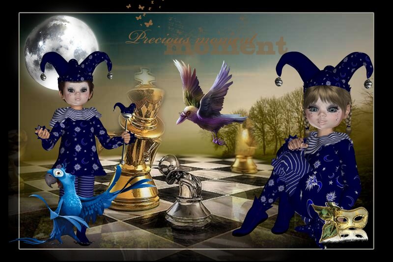 Two Jester Dolls on Chessboard