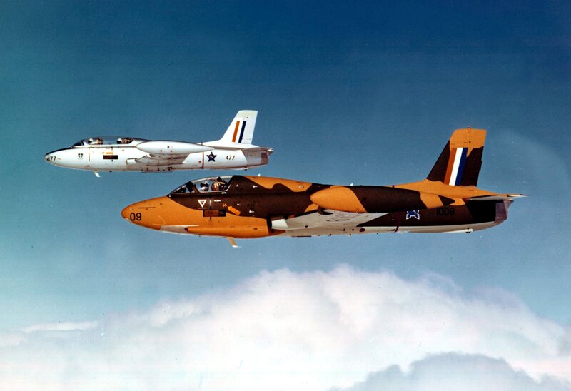 Two Jet Aircraft in Flight — Blue, Calm