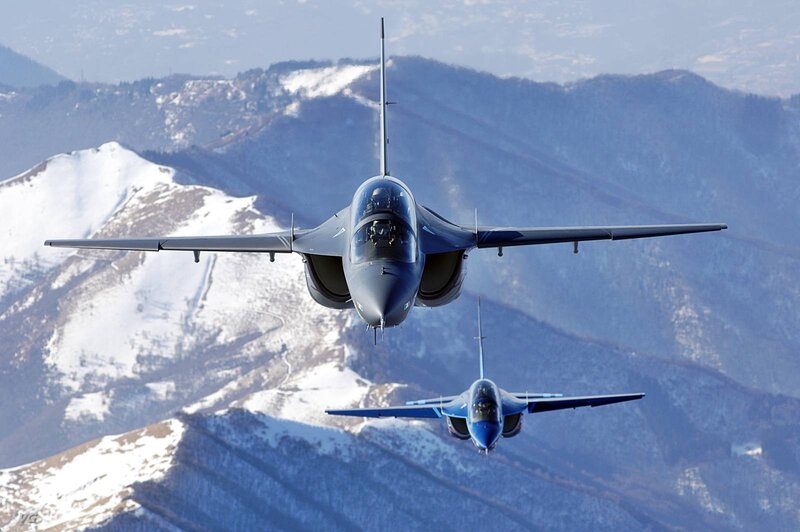 Two Jet Fighters — Blue, Dramatic