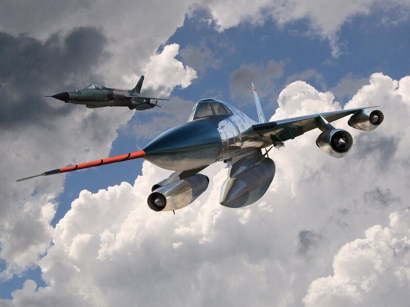 Two Jet Fighters in Flight — Blue, Dramatic
