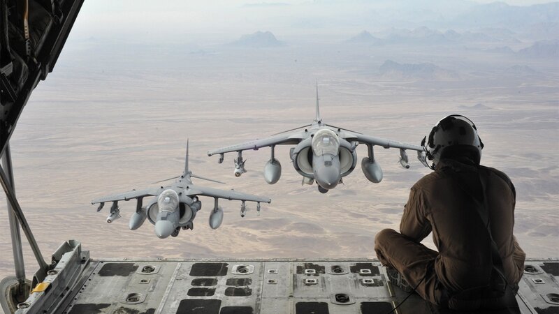 Two Jet Fighters in Flight — Gray, Dramatic