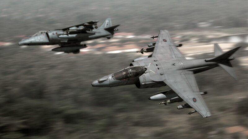 Two Jet Fighters in Flight — Gray, Dynamic