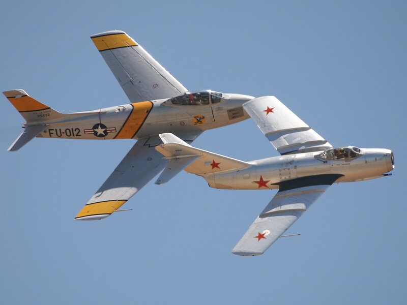 Two Jet Fighters in Flight