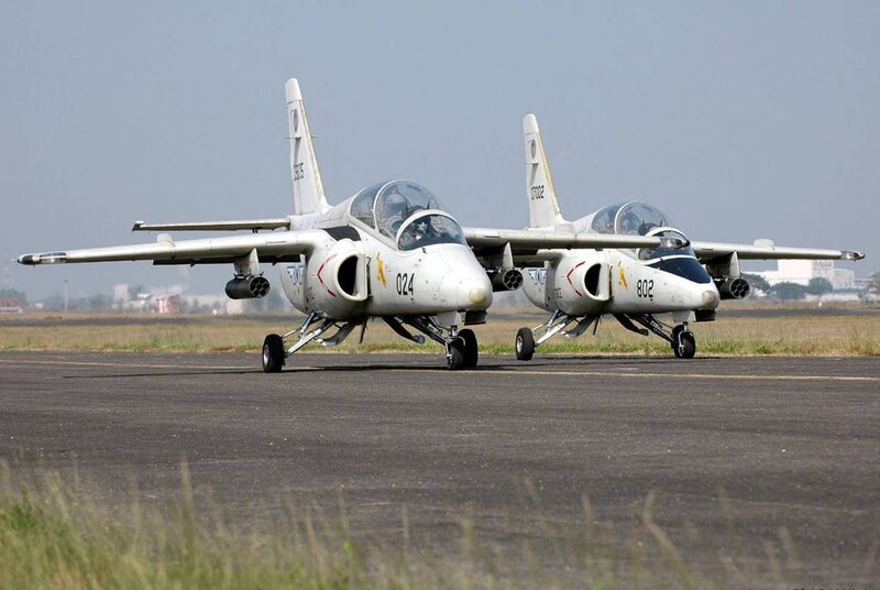 Two jet trainers on runway