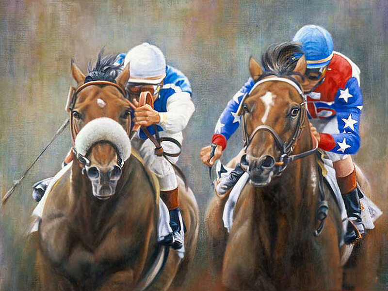 Two Jockeys Racing Horses