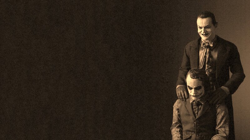 Two Joker figures in sepia tone