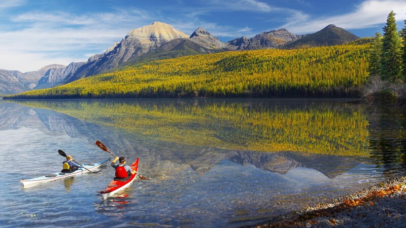 Two Kayakers on a Lake