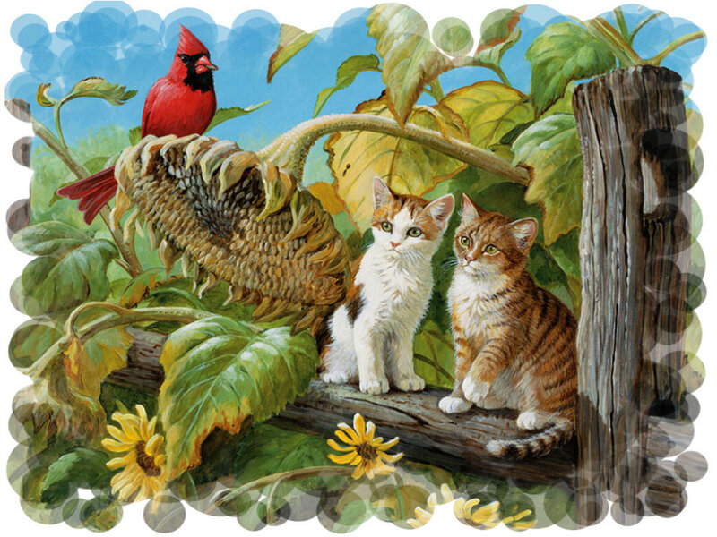 Two Kittens and a Cardinal