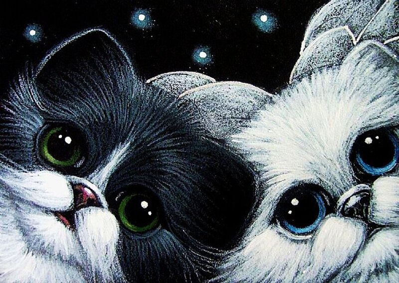 Two Kittens at Night — Black