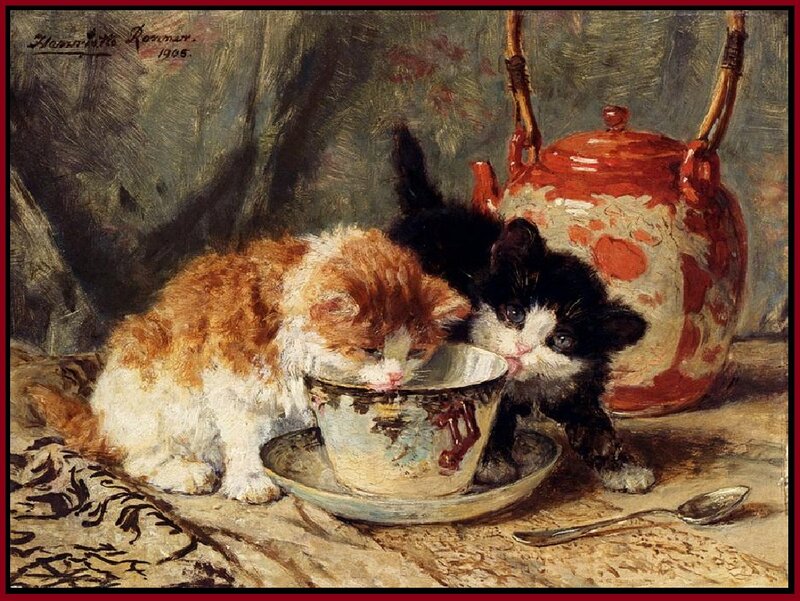Two Kittens Drinking — Brown