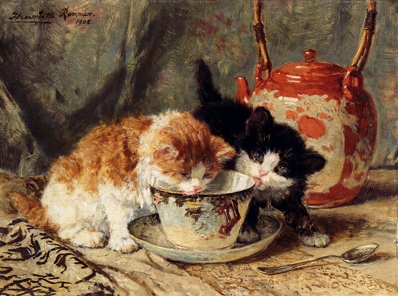 Two Kittens Drinking