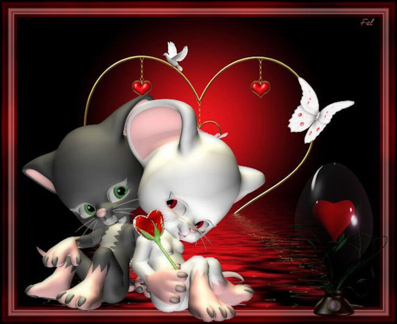 Two Kittens Holding Flower