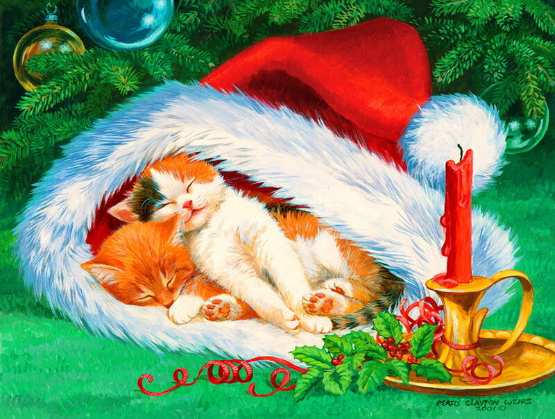 Two Kittens in a Hat — Green