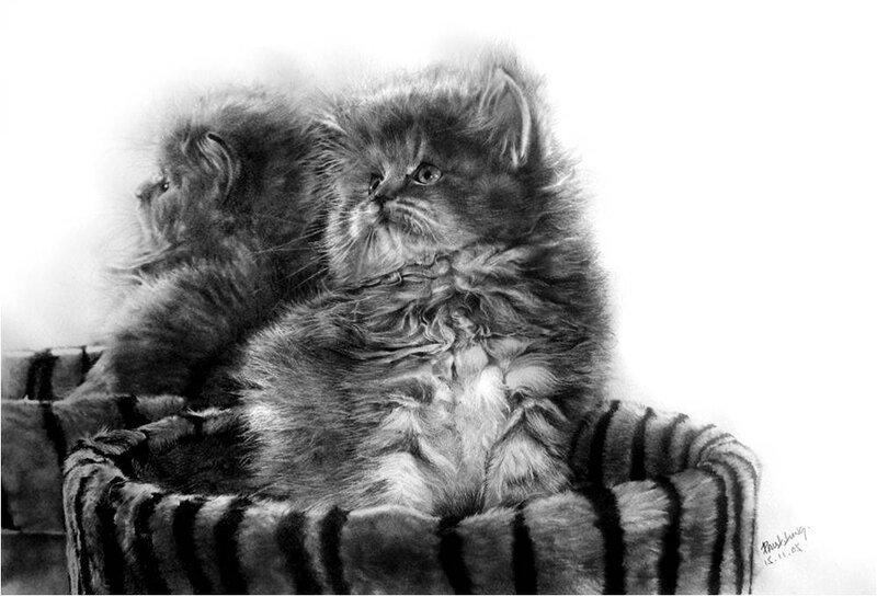 Two Kittens in Basket — Black