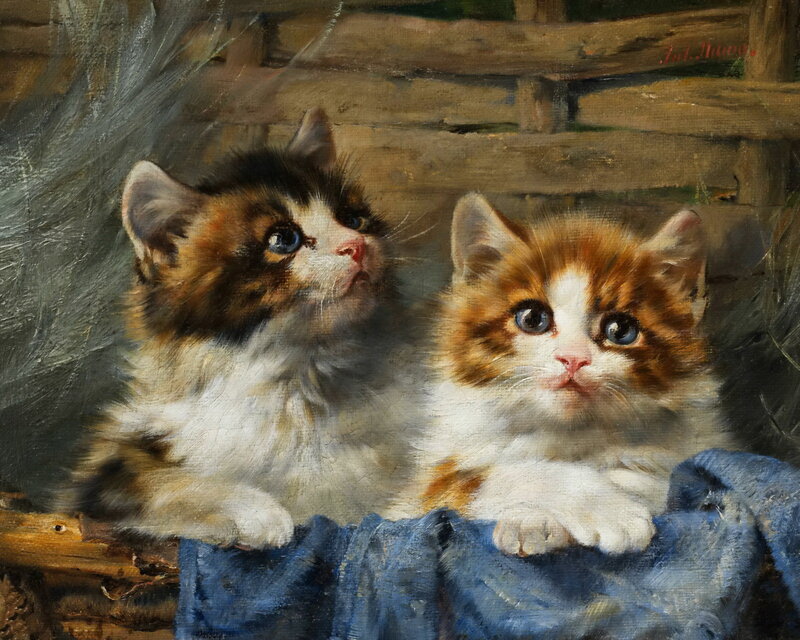 Two Kittens in Basket — Blue, Calm