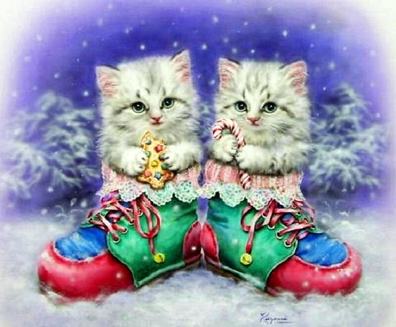 Two Kittens in Boots — Green