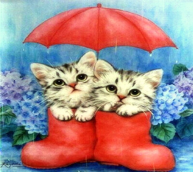 Two Kittens in Boots — Red